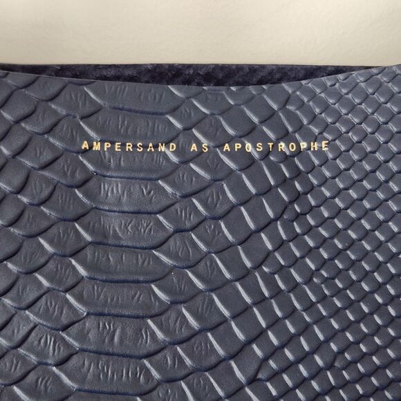 Large Leather Navy Tote Python Designer 100% Leather Ampersand As Apostrophe NWT - Picture 7 of 14